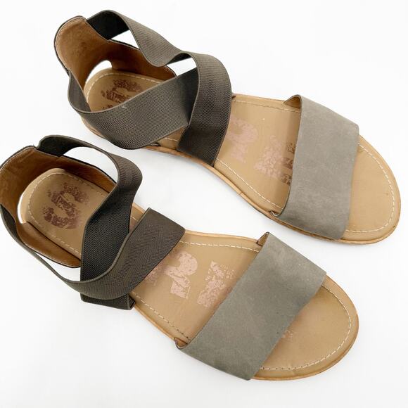 Sorel Ella II Sandals SZ 12 Leather Taupe Gray Summer Stretch Ankle Criss Cross - Picture 14 of 14